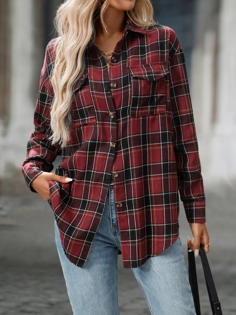 Plaid Button-Down Oversized Shirt, image 17