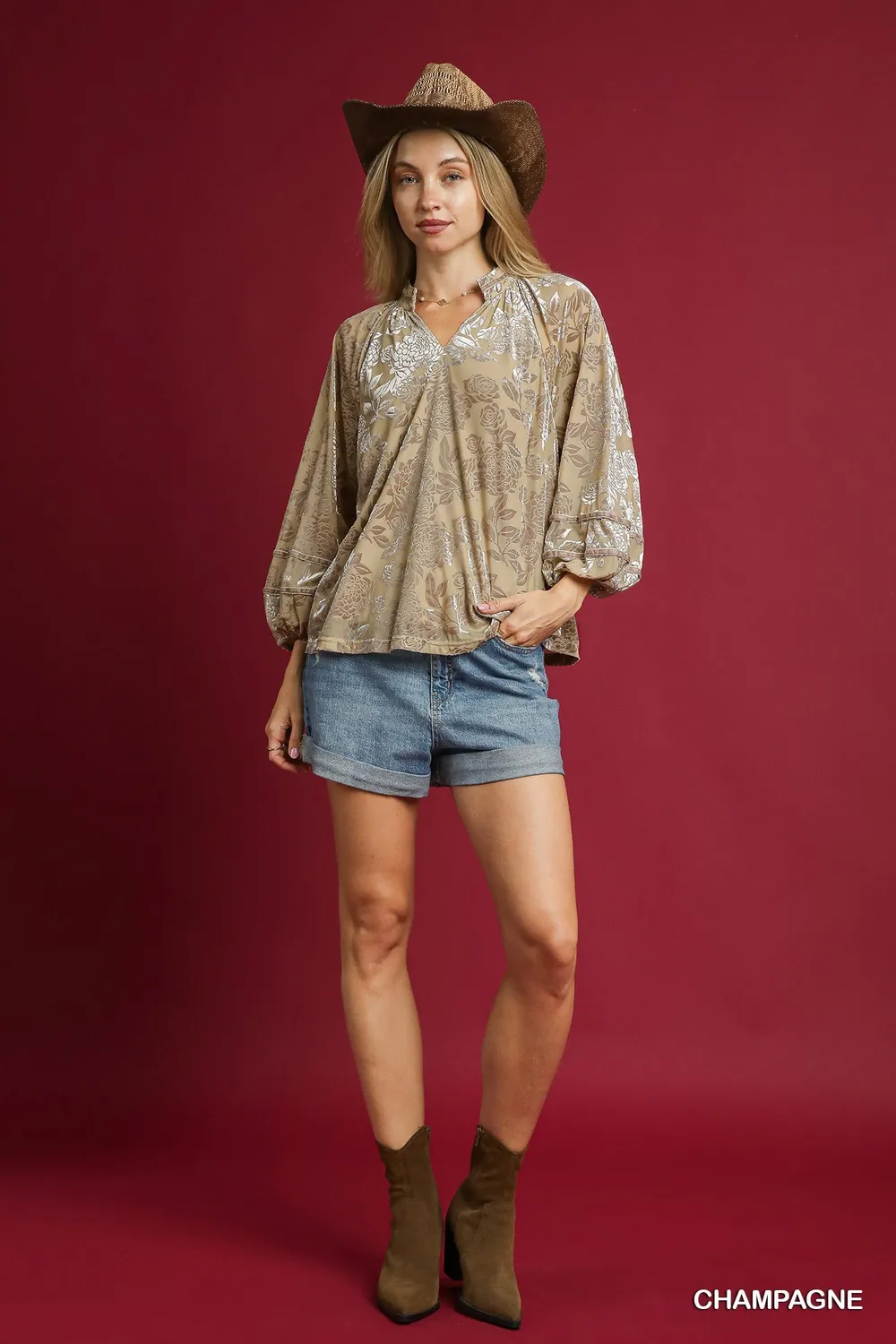 Floral Velvet Blouse with Balloon Sleeves, image 5