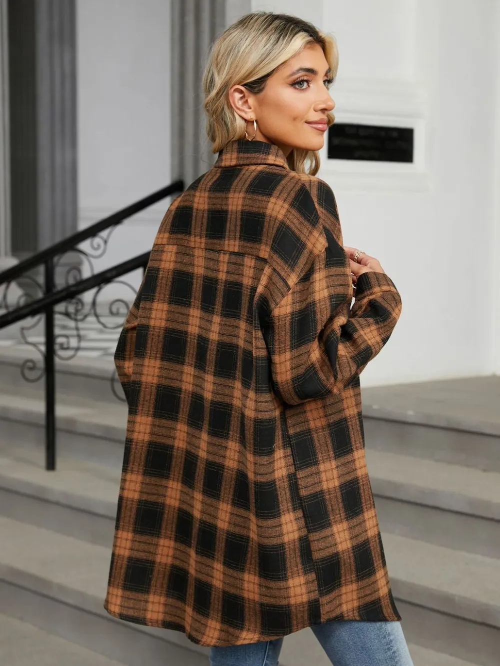 Plaid Collared Neck Long Sleeve Shirt, image 16