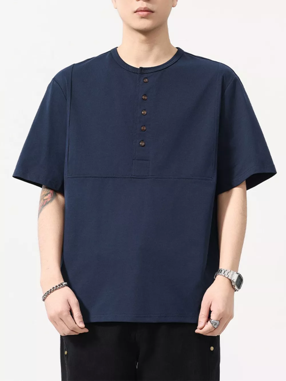 Men's Plus Size Button Detail Short Sleeve T-Shirt, image 7