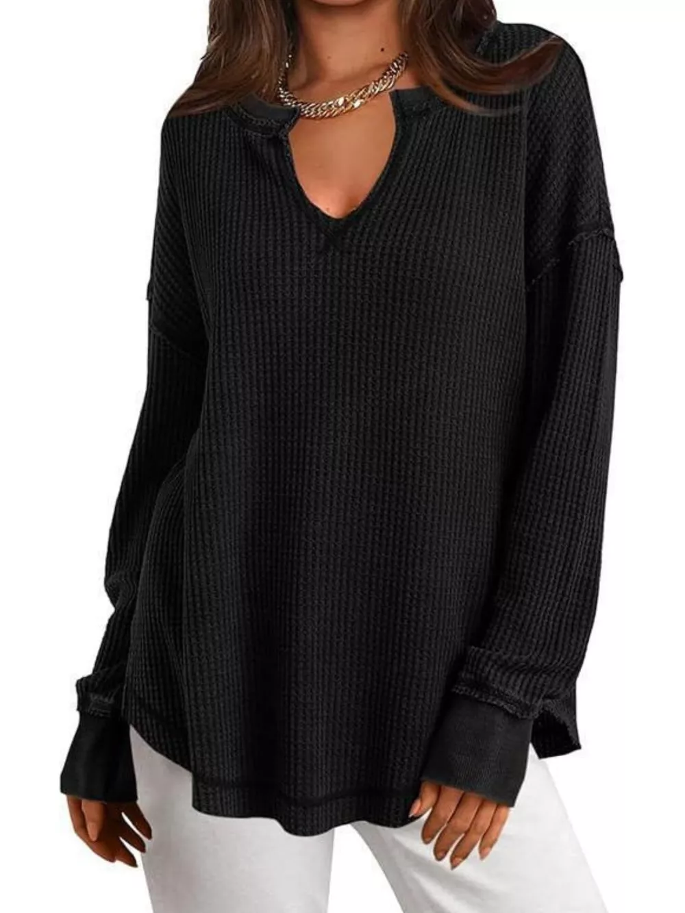 Waffle Knit Long Sleeve Sweatshirt