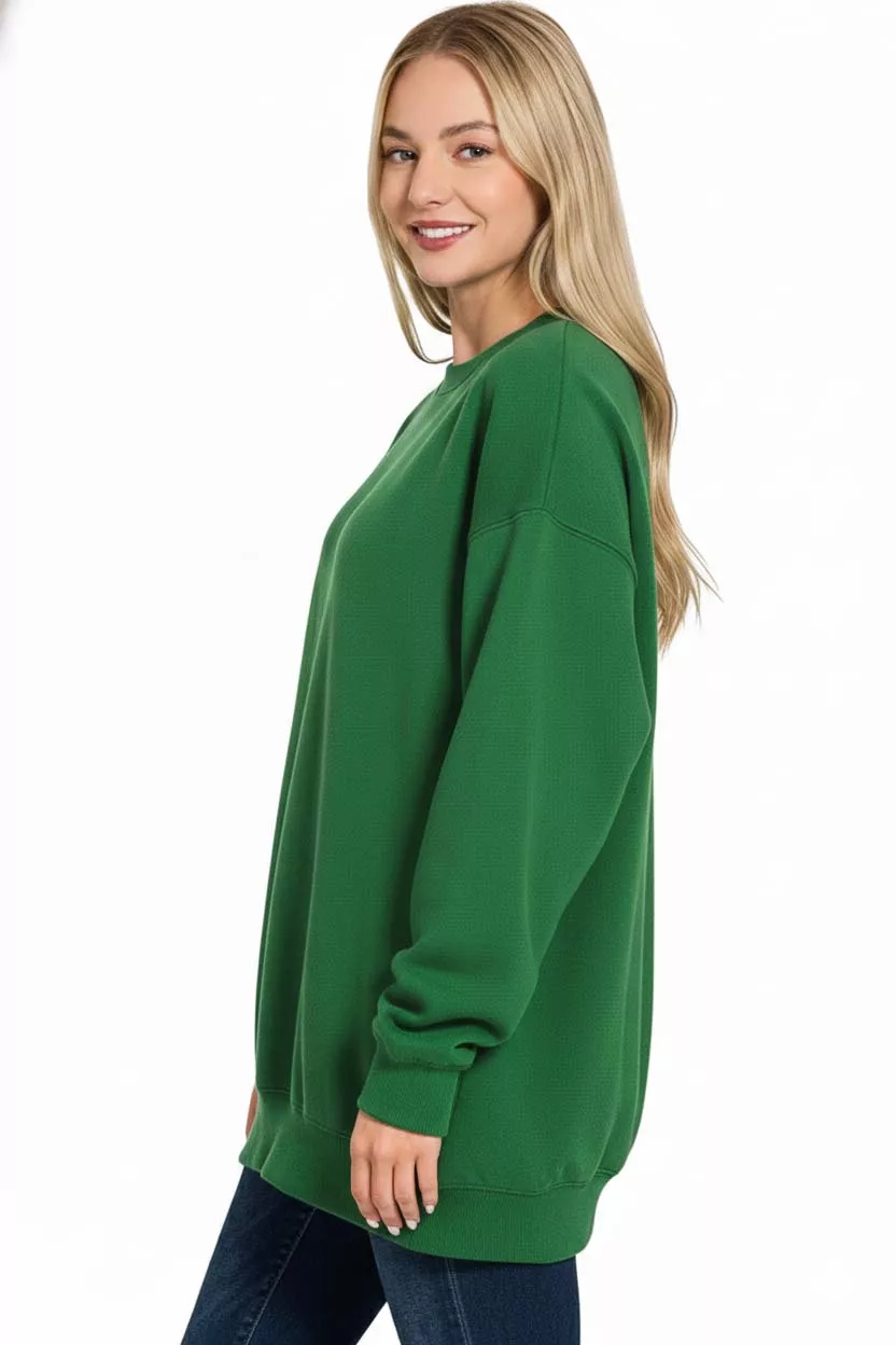 Oversized Round Neck Fleece Tunic Sweatshirt, image 2