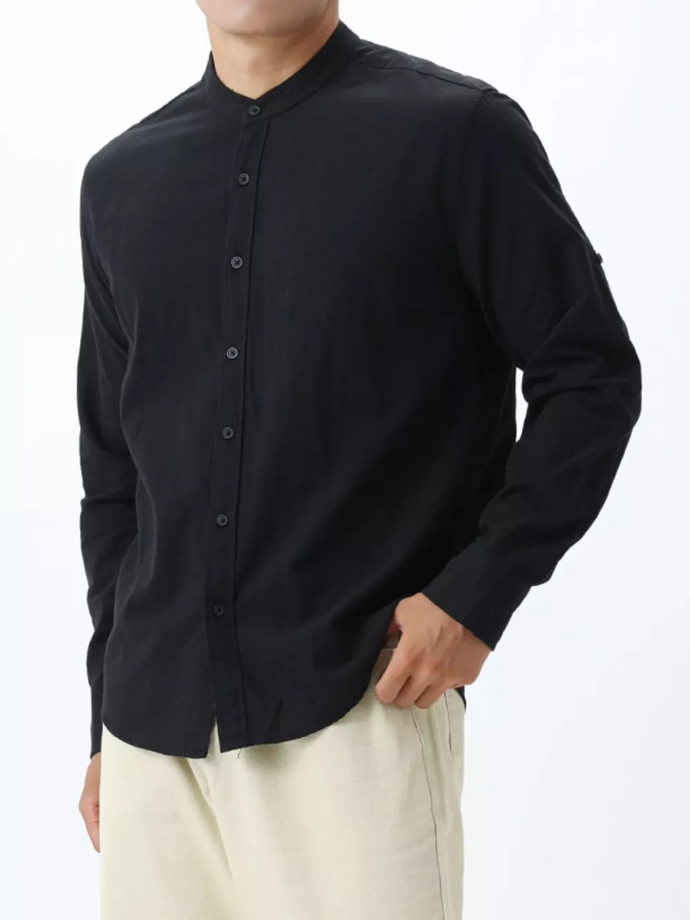 Men's Casual Mandarin Collar Long Sleeve Shirt, image 3