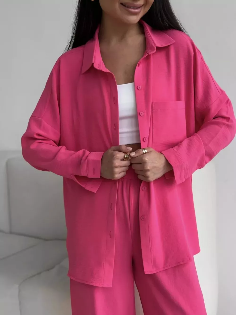 Relaxed Fit Shirt and Wide Leg Pants Set, image 26
