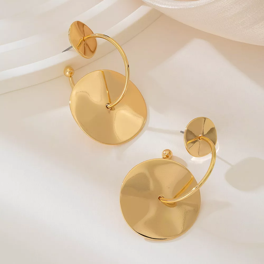 18K Gold-Plated Geometric Circle Drop Earrings, image 2