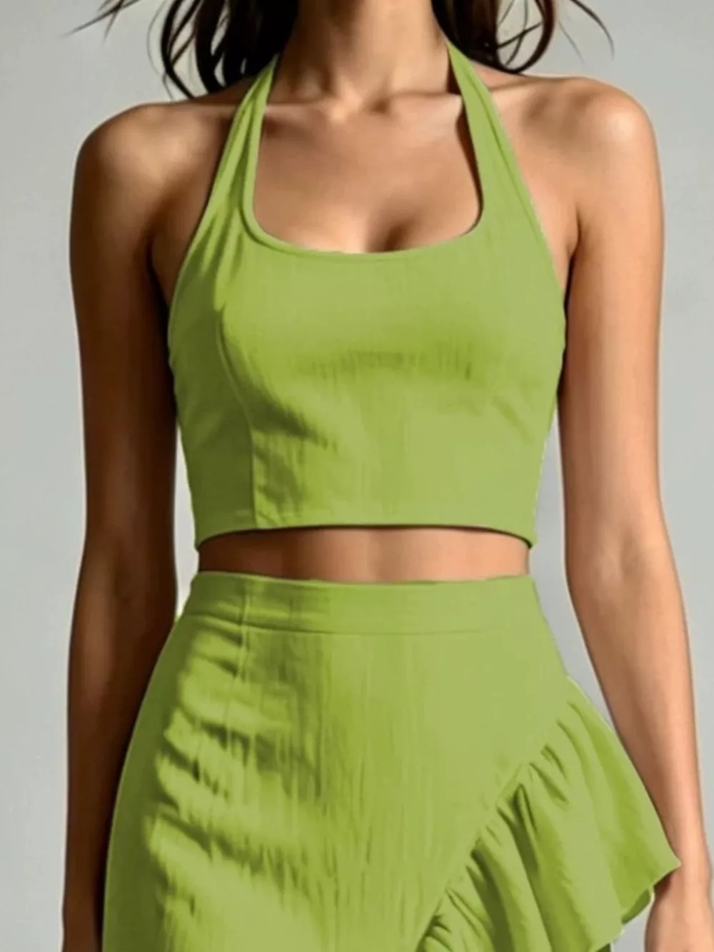 Halter Neck Crop Top and High-Low Maxi Skirt Two-Piece Set, image 8