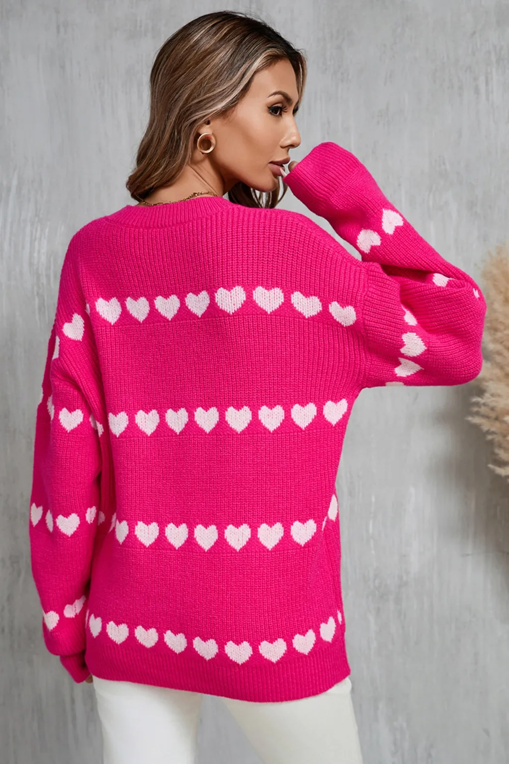 Heart Round Neck Long Sleeve Sweater, image 18