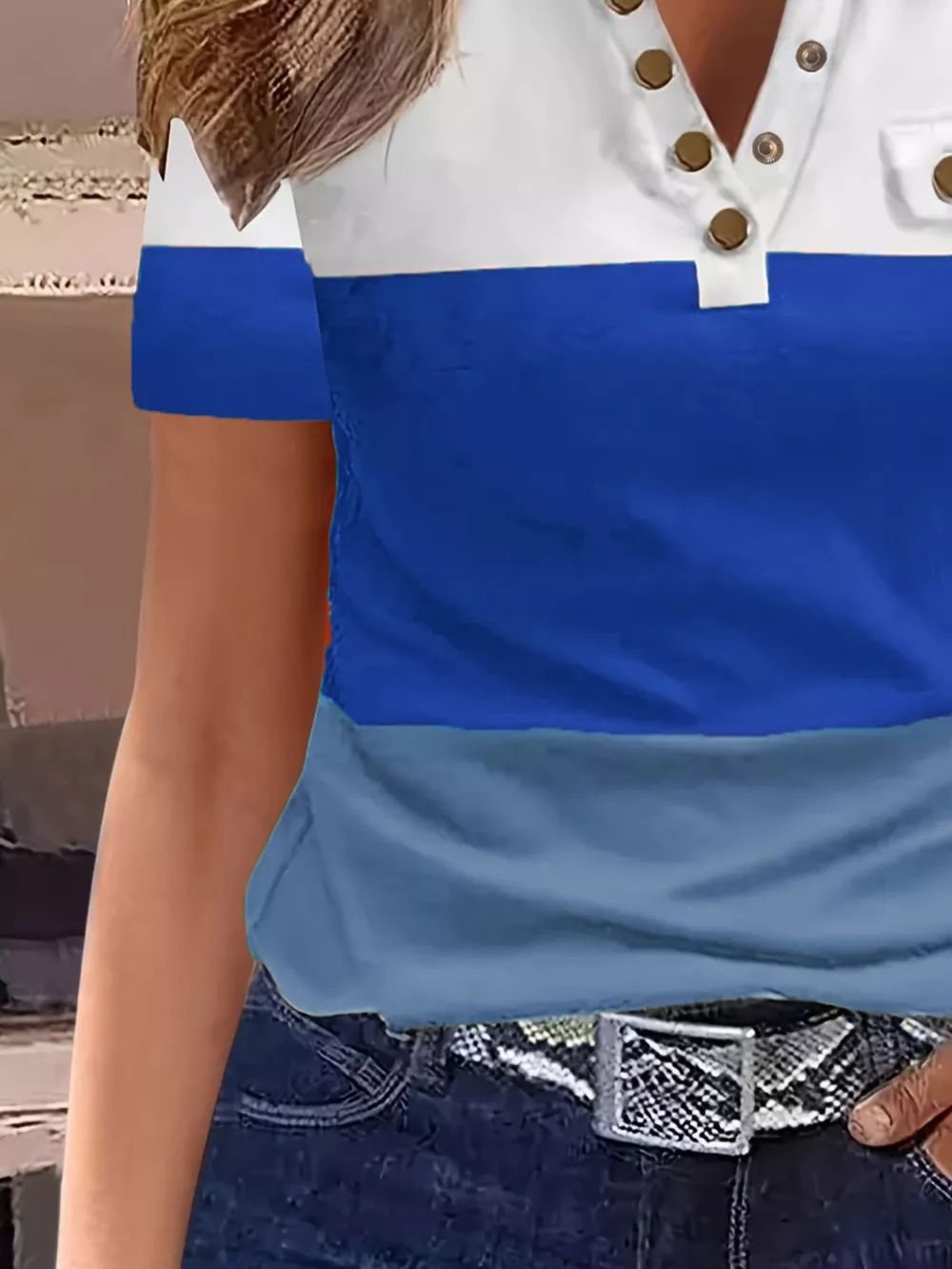 Color Block Short Sleeve Casual T-Shirt, image 12