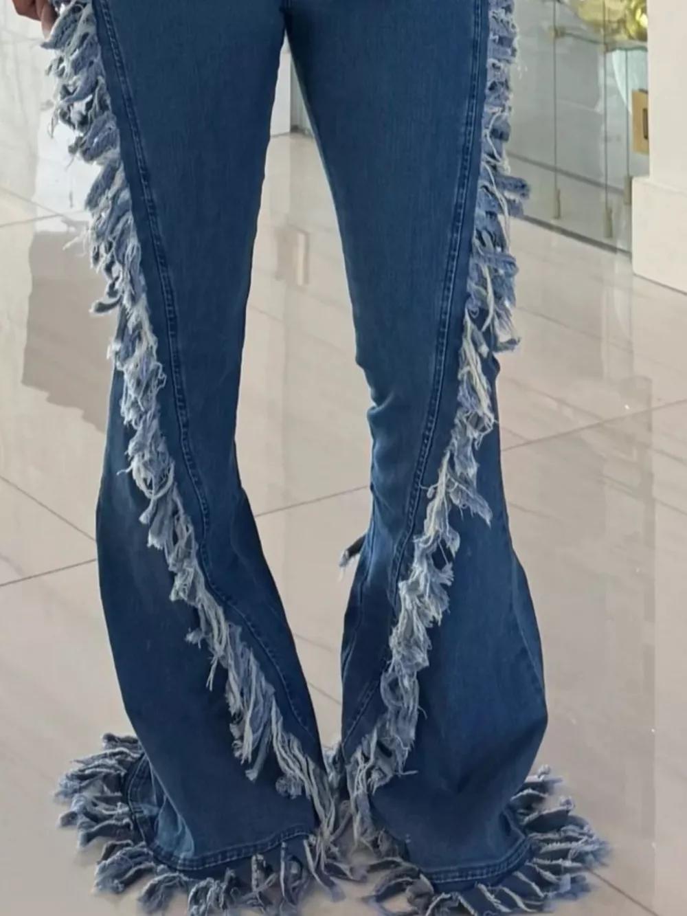 Frayed Trim High Waist Flare Jeans, image 8