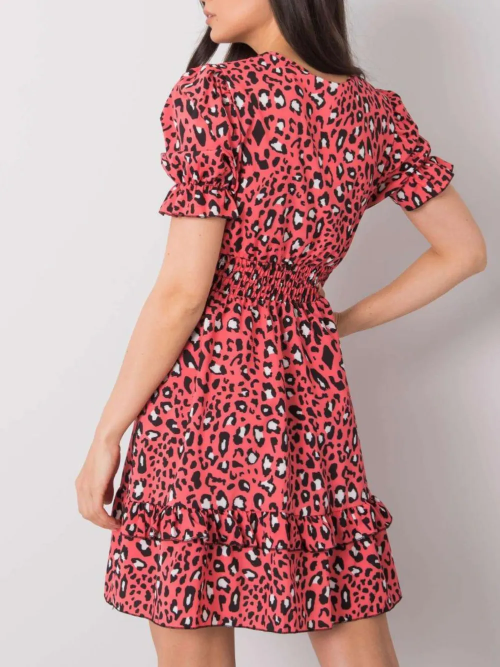 Leopard Print Tie Front Short Sleeve Mini Dress, image 3