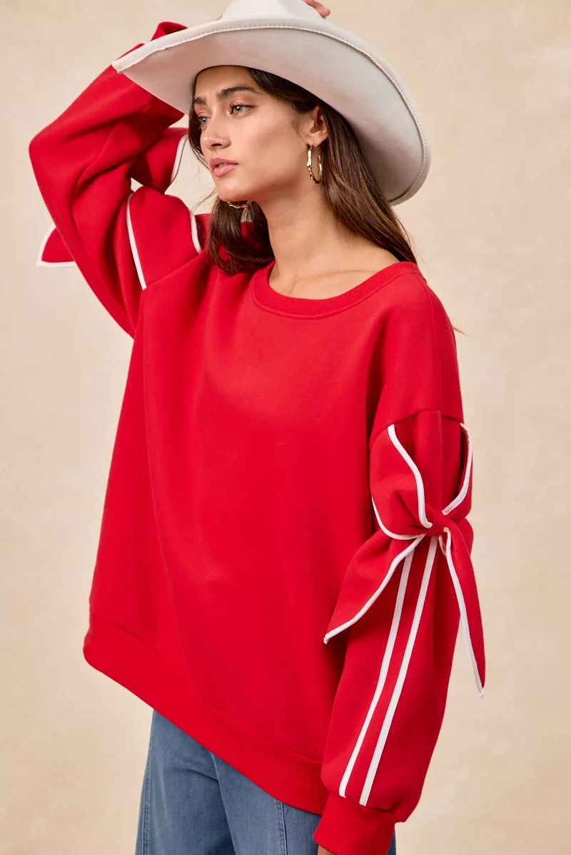 Bow Detail Sleeves Fleece Sweatshirt, image 3