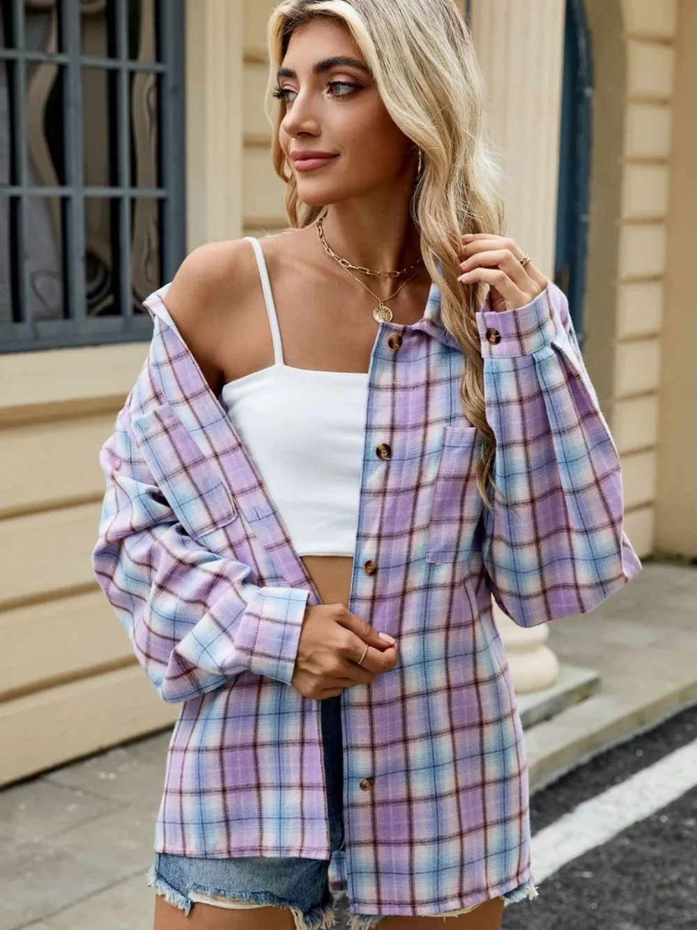 Plaid Collared Neck Long Sleeve Shirt, image 11