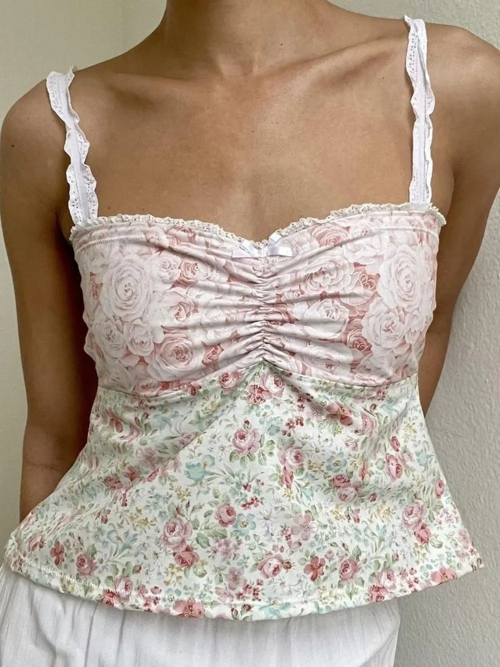 Lace Detail Floral Sweetheart Neck Cami, image 6