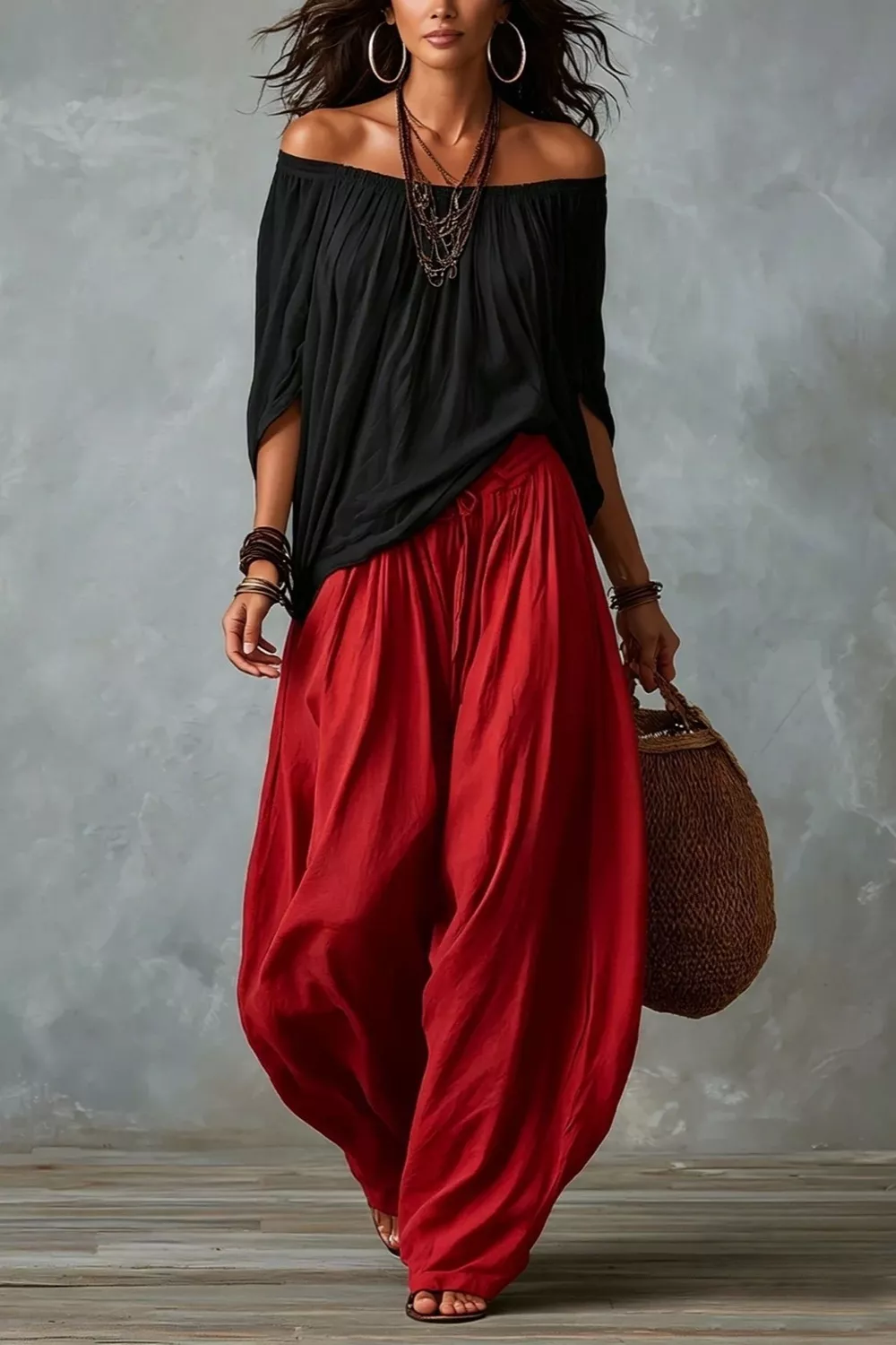 Full Size Off-Shoulder Top and Wide-Leg Pants Set Plus Size, image 3