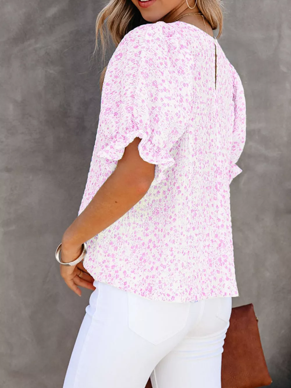 Full Size Floral Print Ruffle Sleeve Blouse Plus Size, image 12