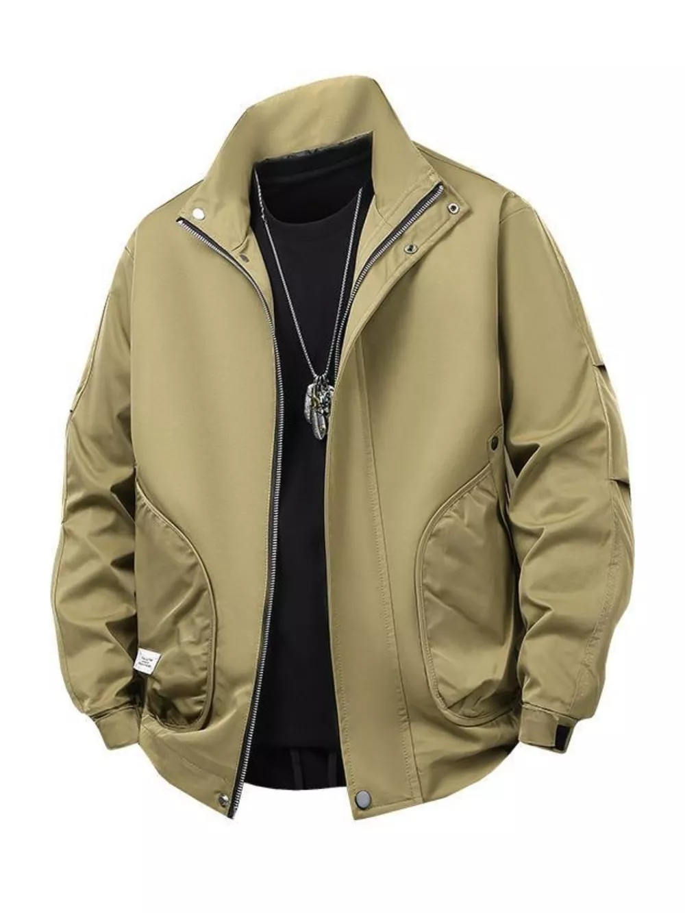 Men's Plus Size Casual Stand Collar Lightweight Bomber Jacket, image 3