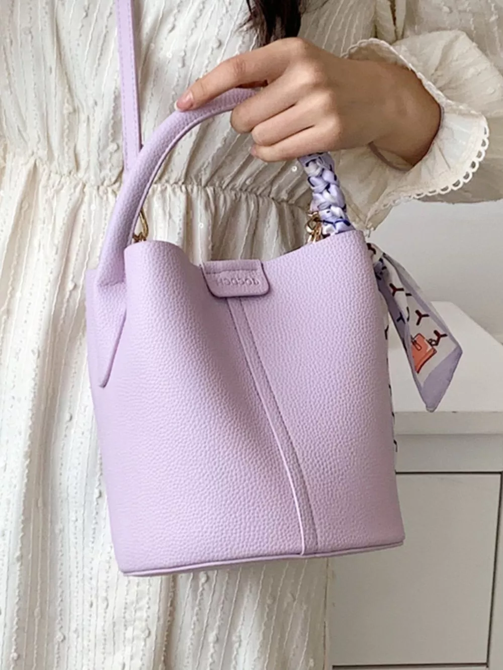 Bucket Crossbody Bag with Scarf Accent, image 2