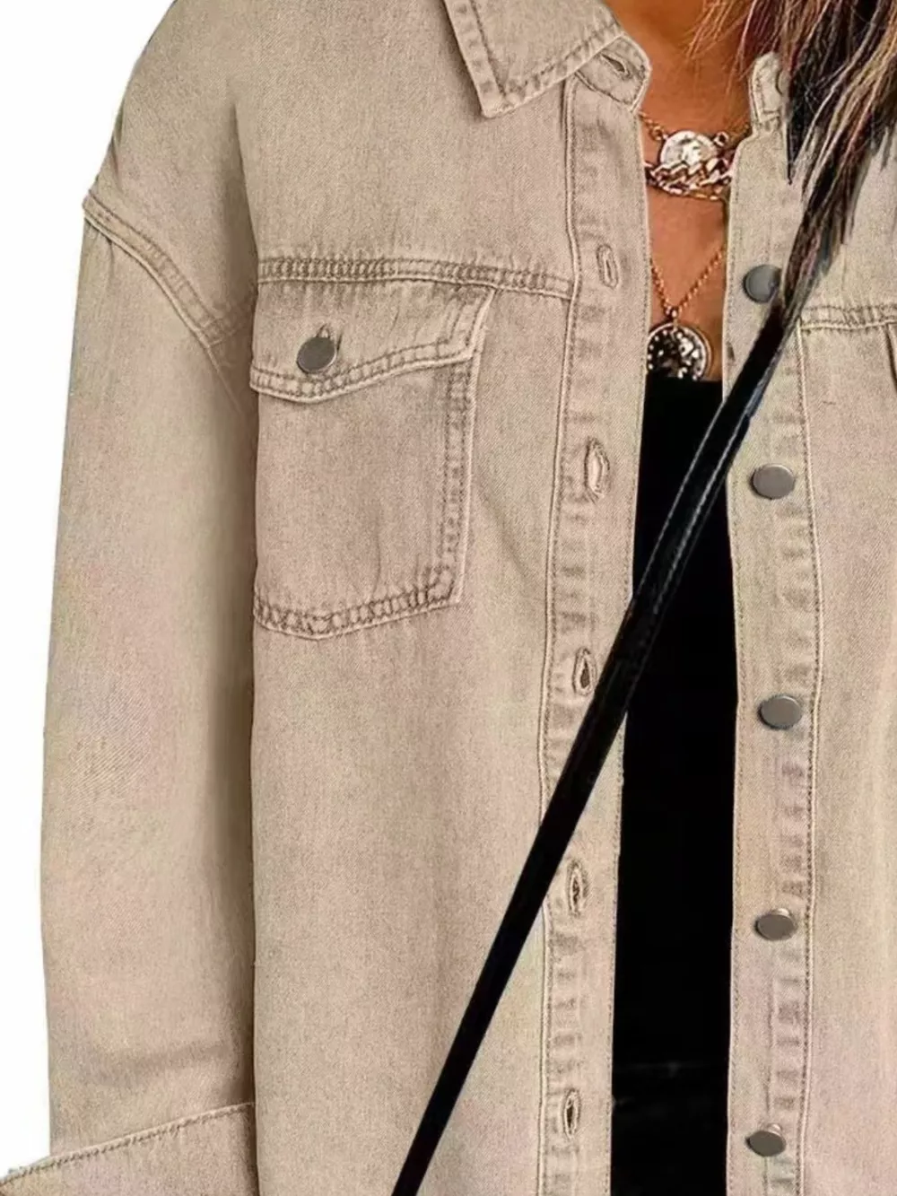 Frayed Hem Button Up Denim Jacket, image 10