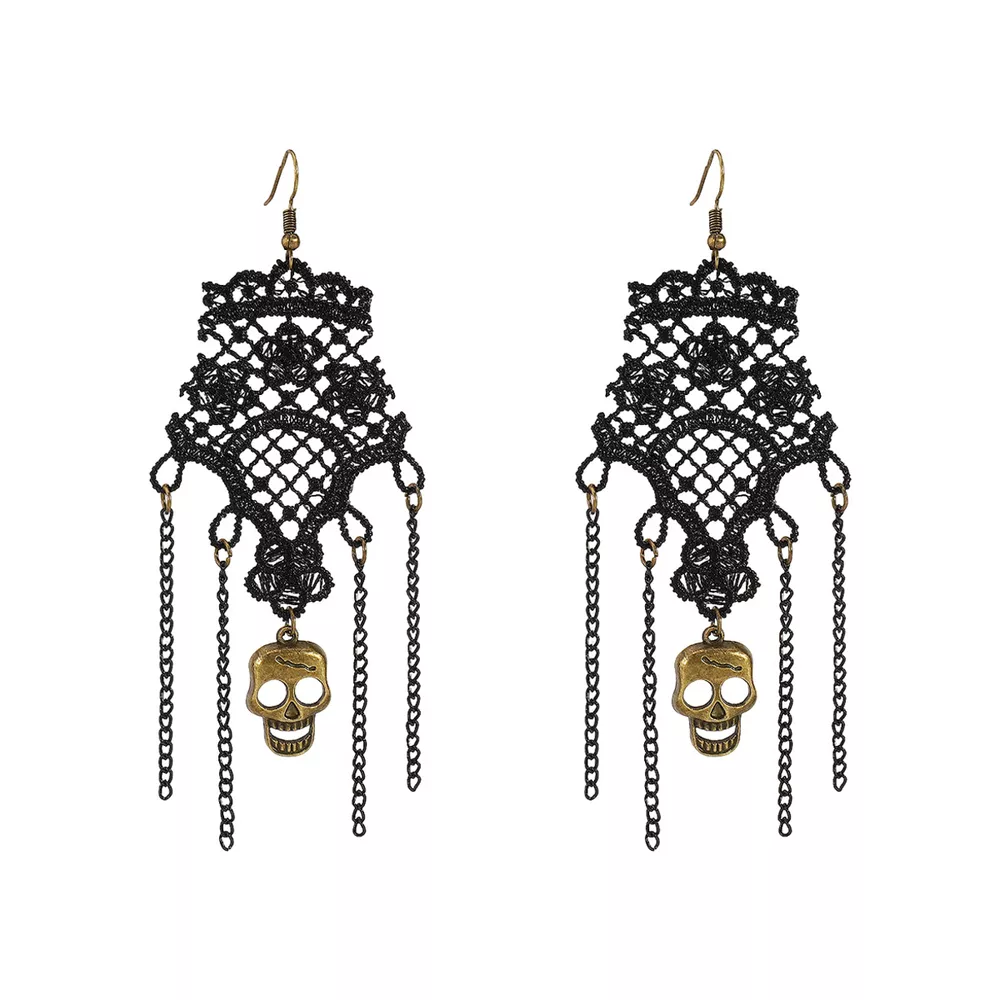 Halloween Lace Skull Necklace and Earrings Jewelry Set, image 8