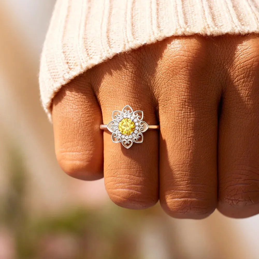 Flower Shape Zircon Platinum-Plated 925 Sterling Silver Ring, image 4