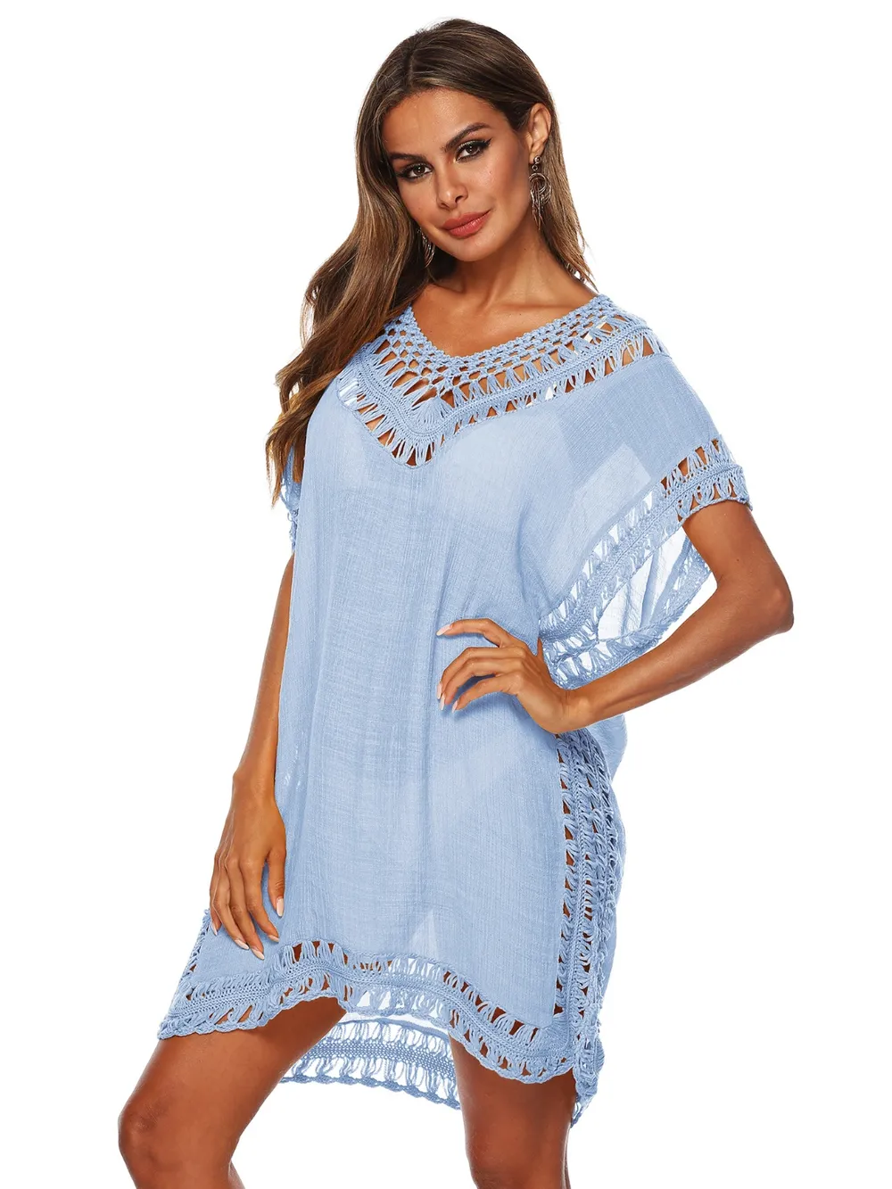 Bohemian Crochet Trim Beach Cover Up Dress, image 27