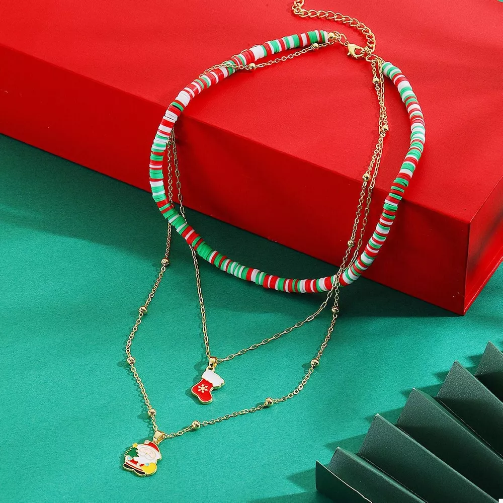 Colorful Christmas Charm Layered Necklace