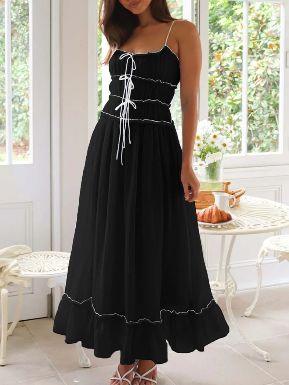 Frill Ruffled Hem Midi Cami Dress, image 5