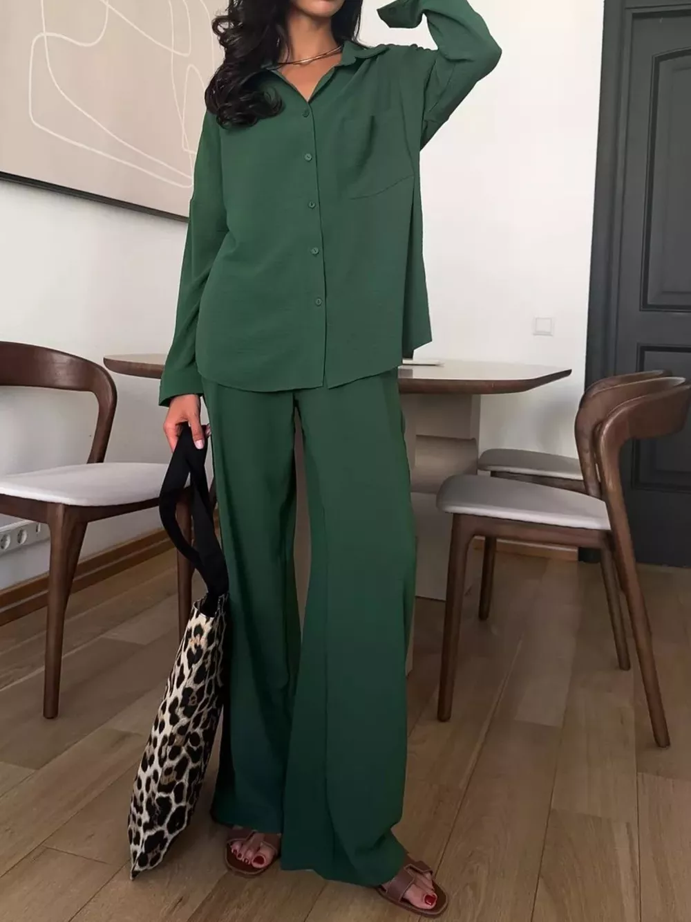 Relaxed Fit Shirt and Wide Leg Pants Set, image 14