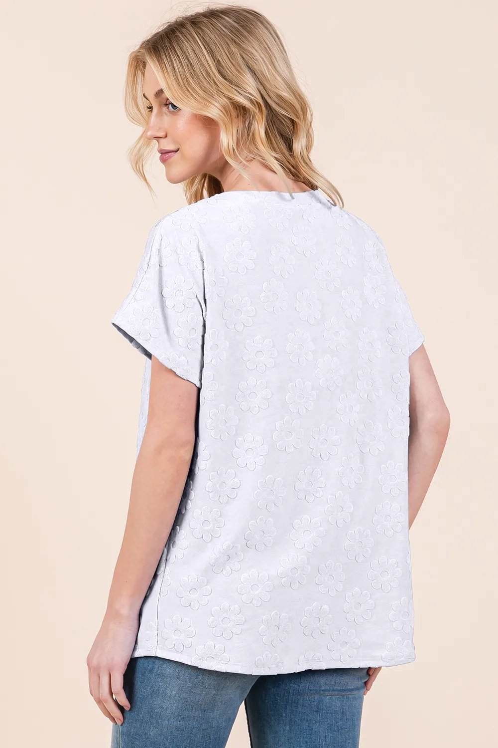 Floral Textured Short Sleeve T-Shirt, image 2