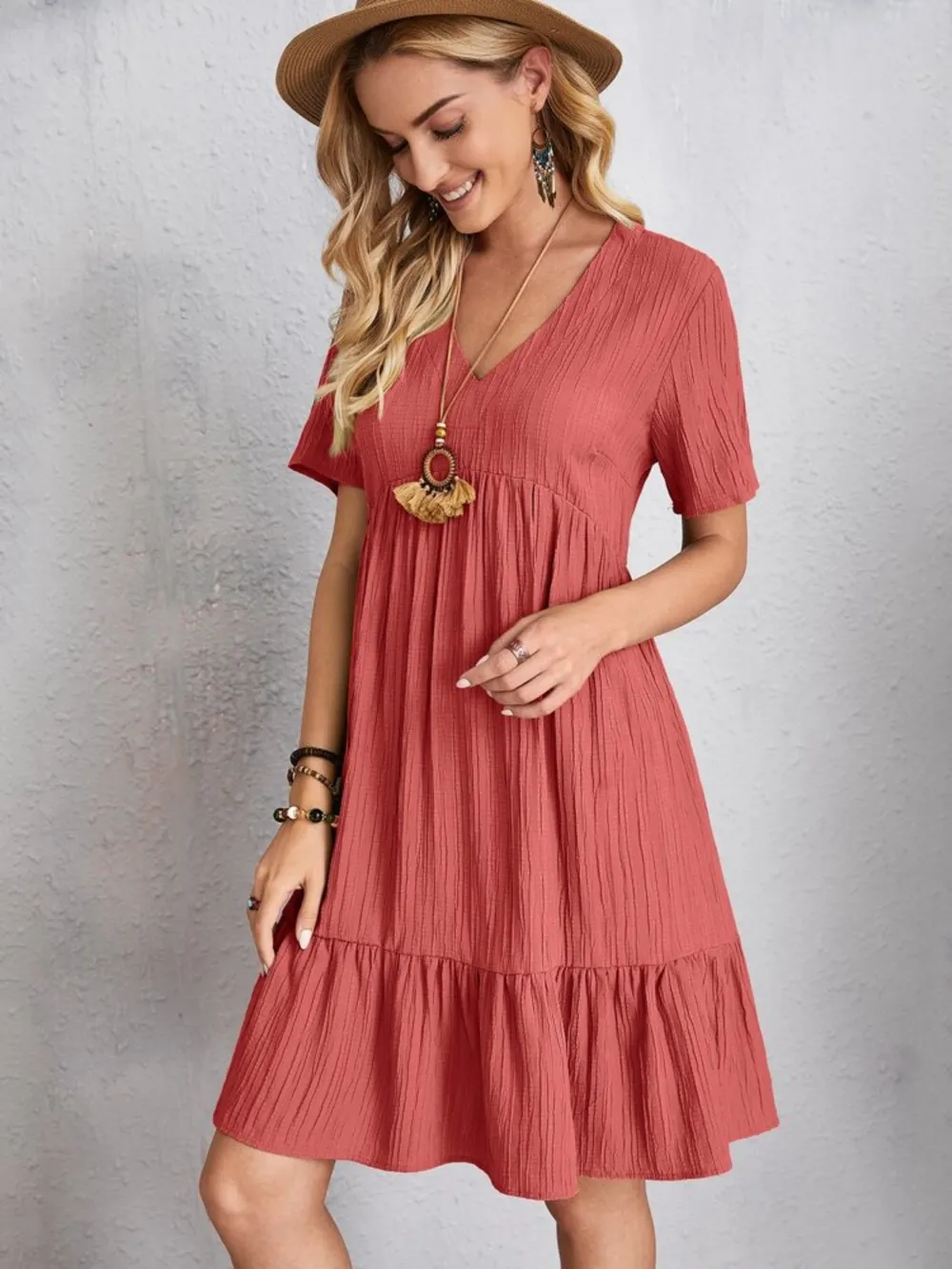Full Size V-Neck Short Sleeve Dress, image 15
