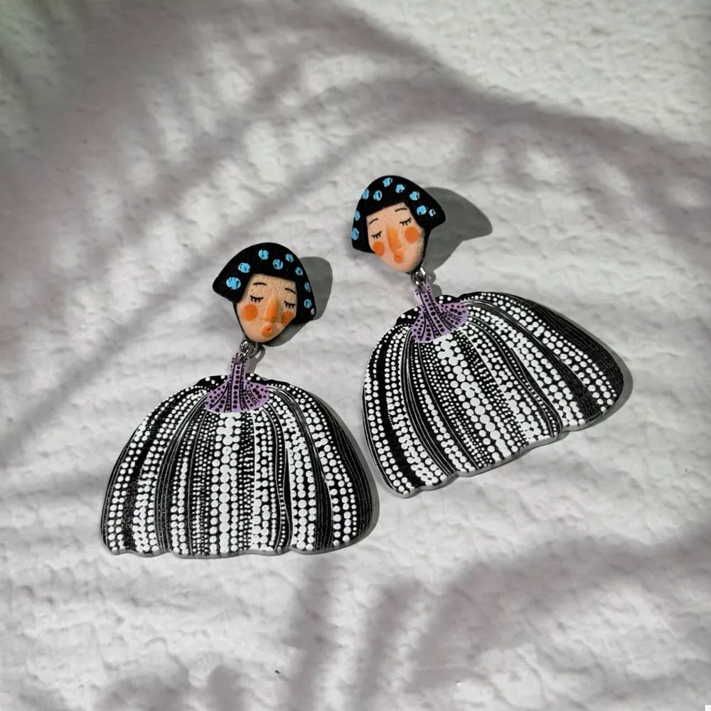 Whimsical Pumpkin Girl Dangle Earrings, image 2