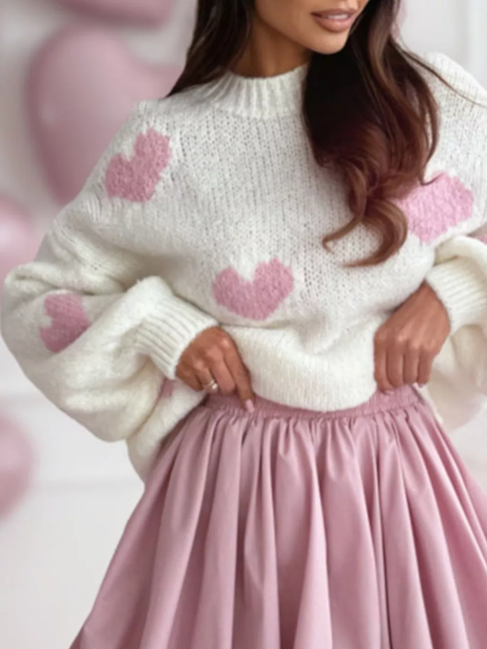 Heart Round Neck Knitted Sweater, image 2