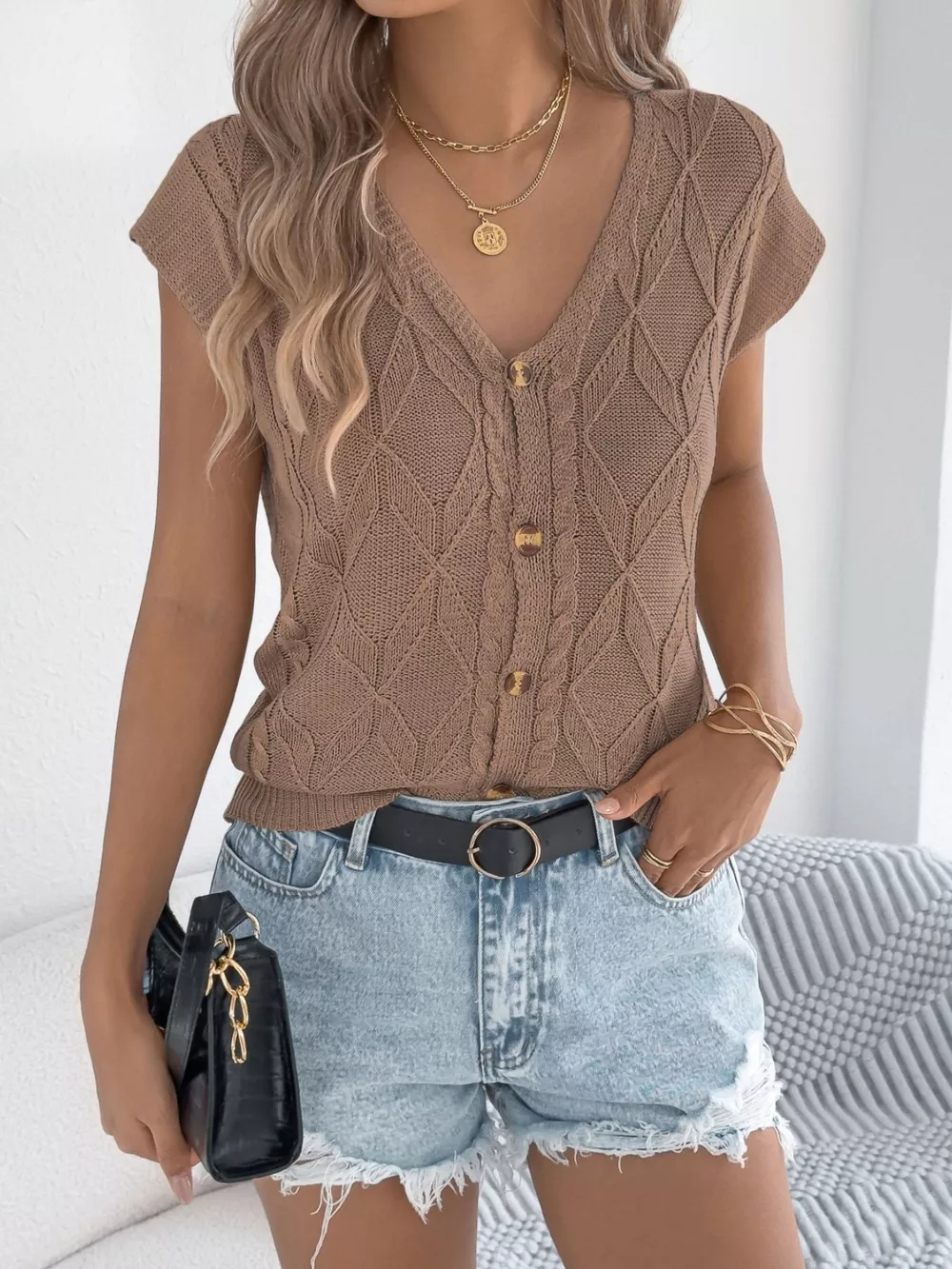 Cable Knit Button-Down Cardigan, image 10