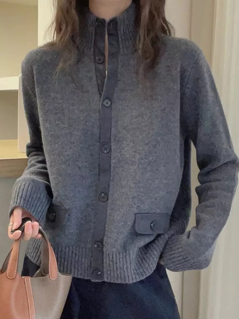 Ribbed-Knit Mock Neck Cardigan, image 13