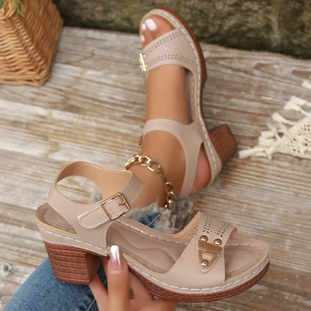 Peep Toe Block Heel Sandals, image 8