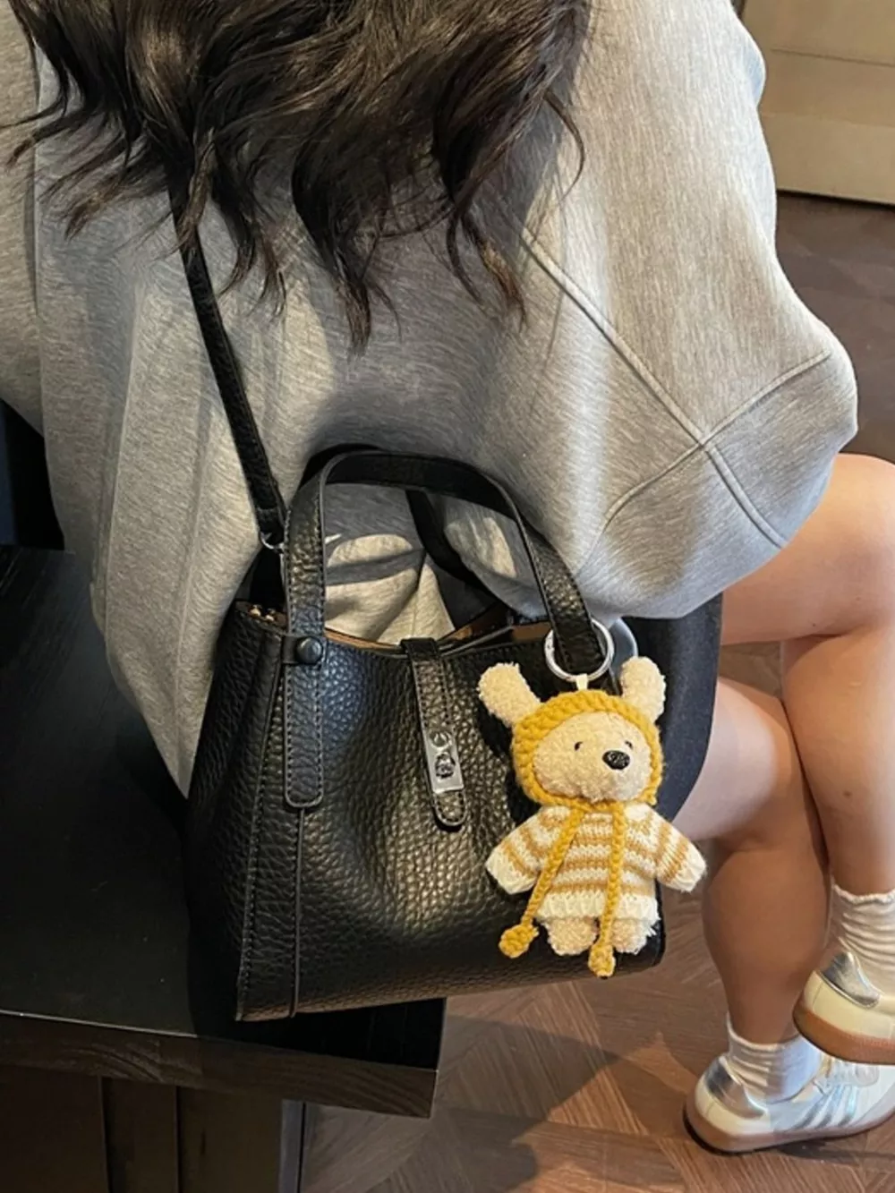 Bucket Crossbody Bag with Bear Charm, image 2