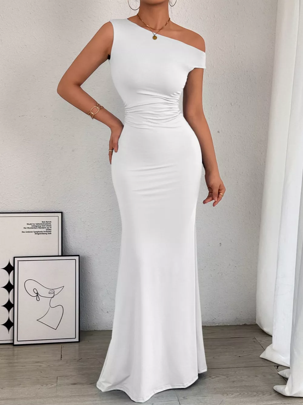 One-Shoulder Ruched Bodycon Maxi Dress, image 9
