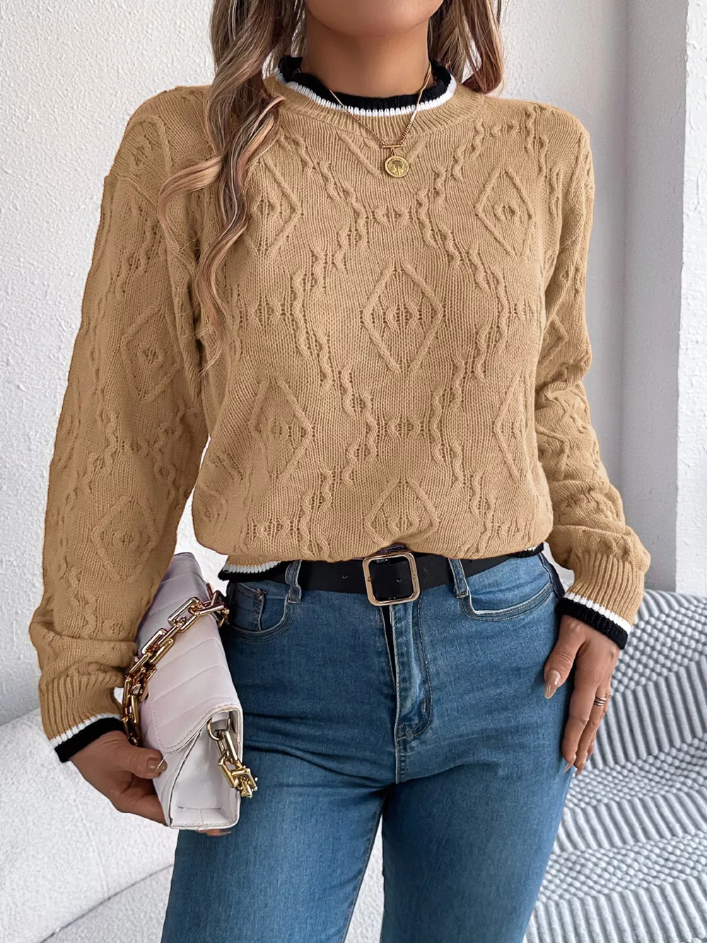 Contrast Trim Round Neck Sweater, image 12