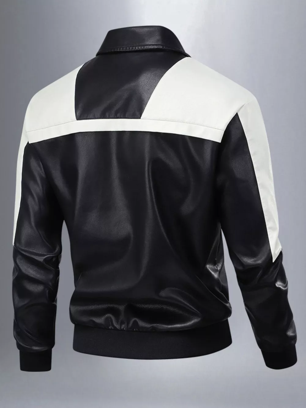 Men's Two-Tone Leather Bomber Jacket with Zip Front, image 4