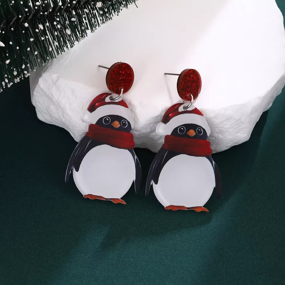 Christmas Penguin Santa Hat Holiday Earrings, image 3