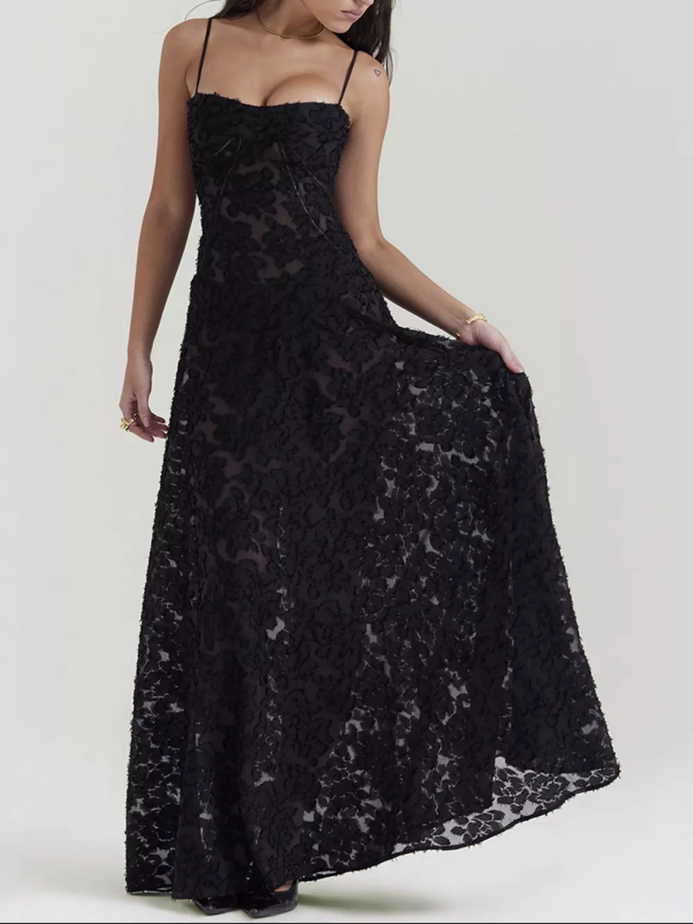 Lace Spaghetti Strap Maxi Dress, image 3