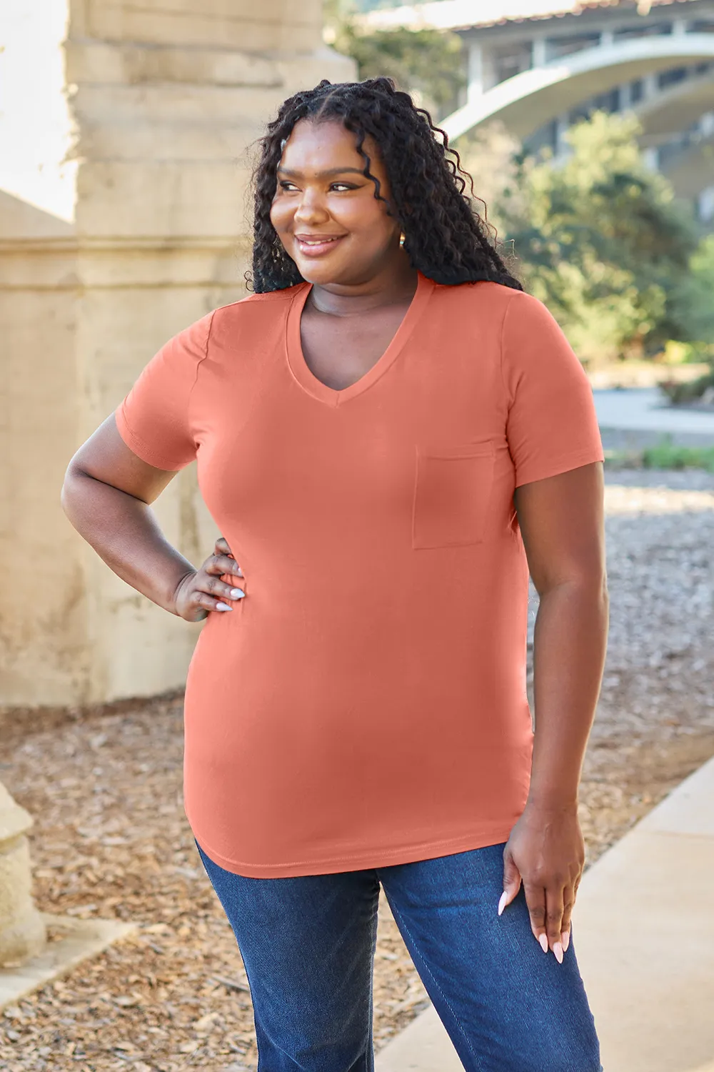 Bamboo Full Size V-Neck Short Sleeve T-Shirt, image 15