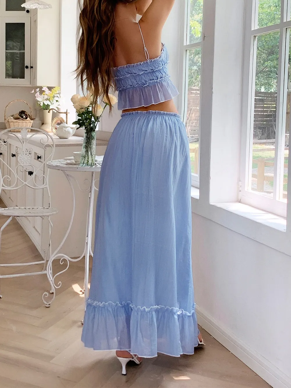 Frill Square Neck Cami and Skirt Set, image 9