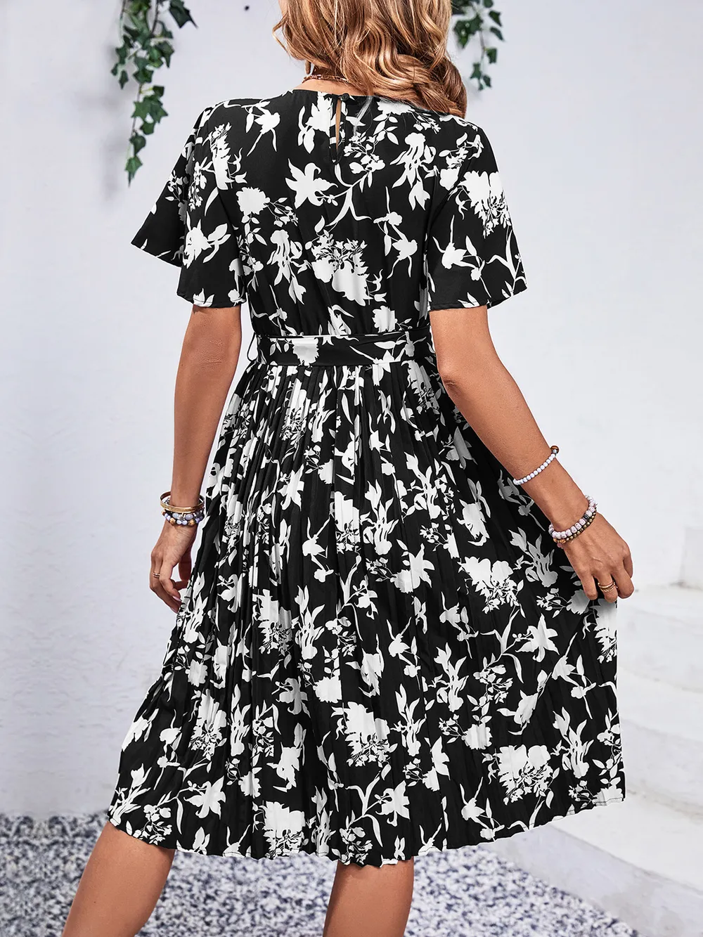 Printed Round Neck Short Sleeve Dress, image 4