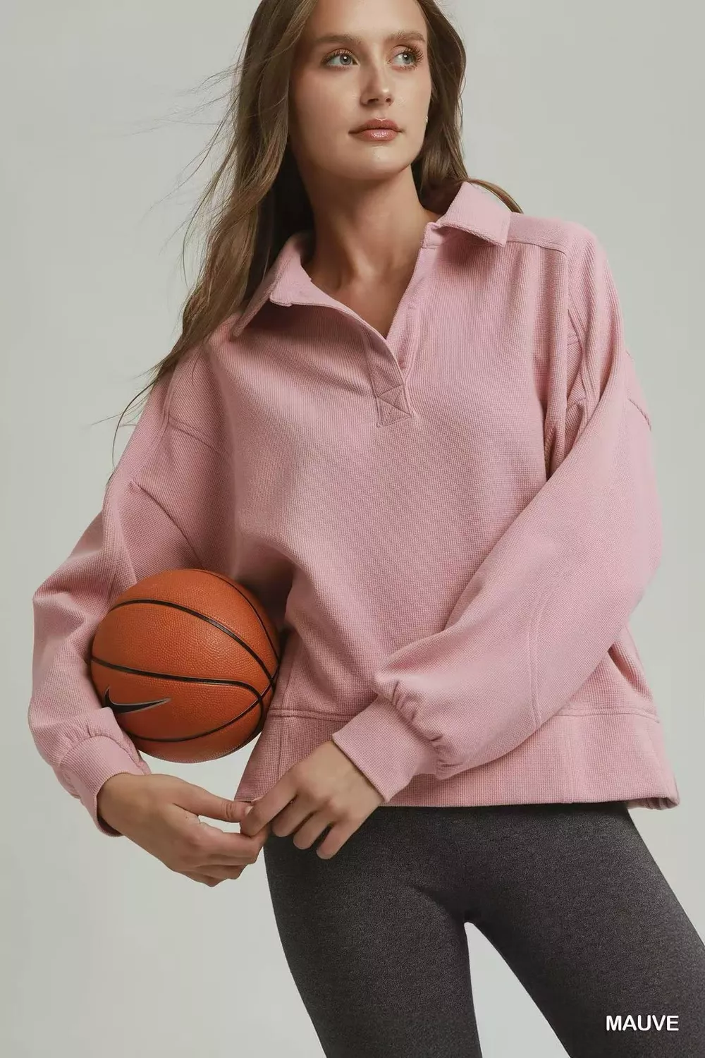 Brushed Waffle Polo Collared Pullover, image 2