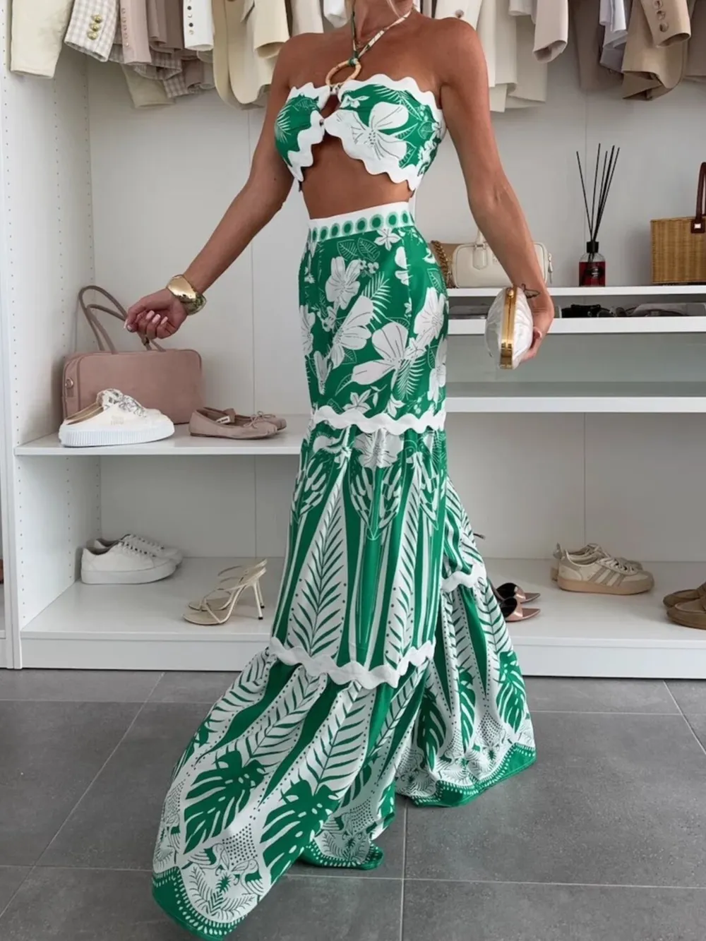 Printed Halter Neck Cami and Skirt Set, image 4