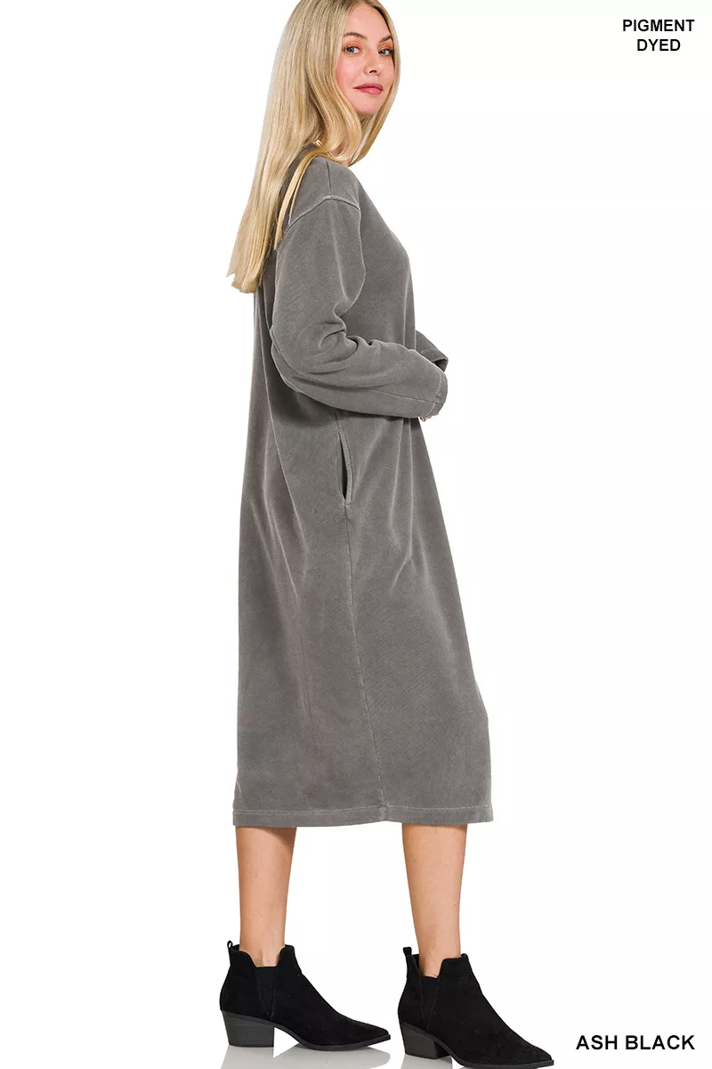 Soft Fleece Pigment Dye Sweatshirts Dress, image 2