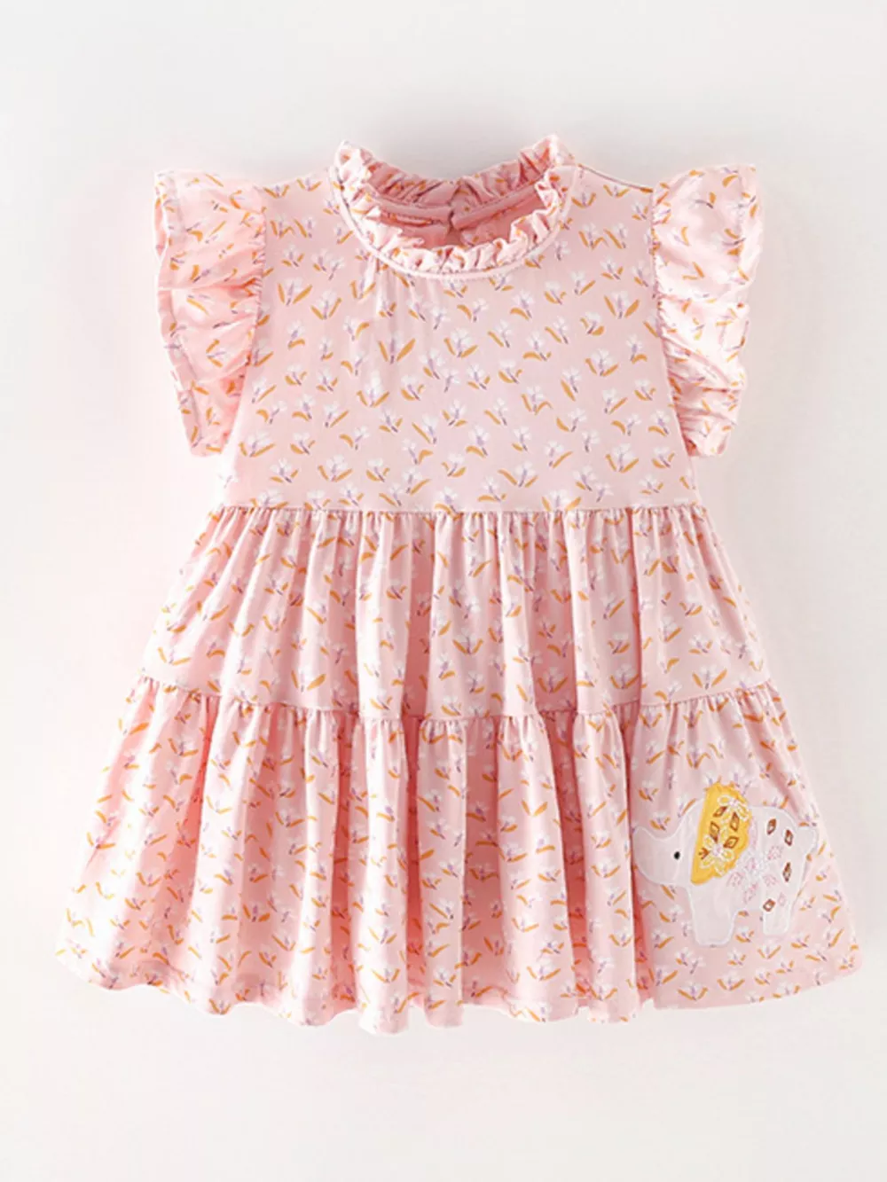Children's Floral Print Ruffle Sleeve Tiered Dress, image 2