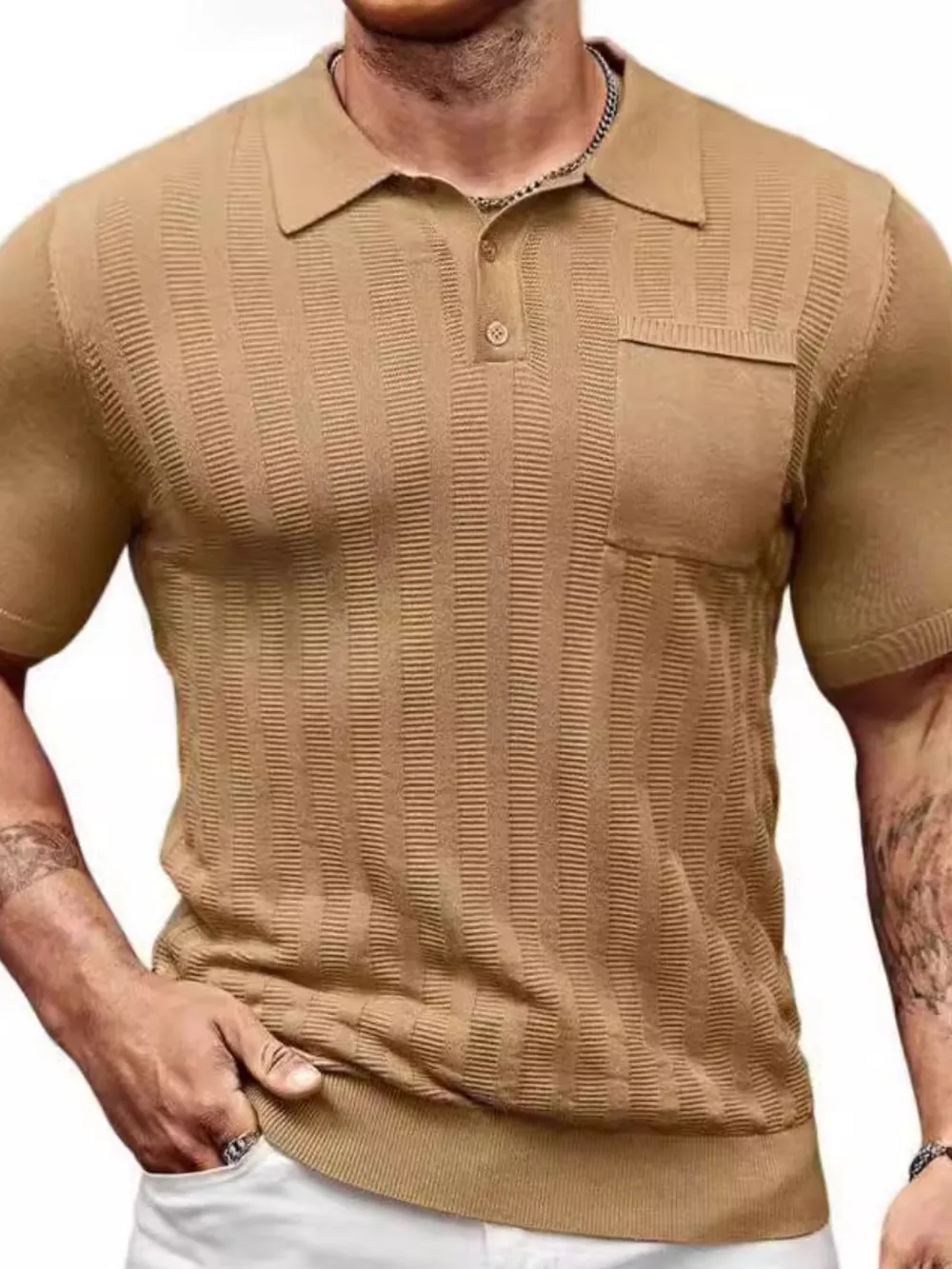 Men's Full Size Textured Short Sleeve Polo Plus Size, image 3