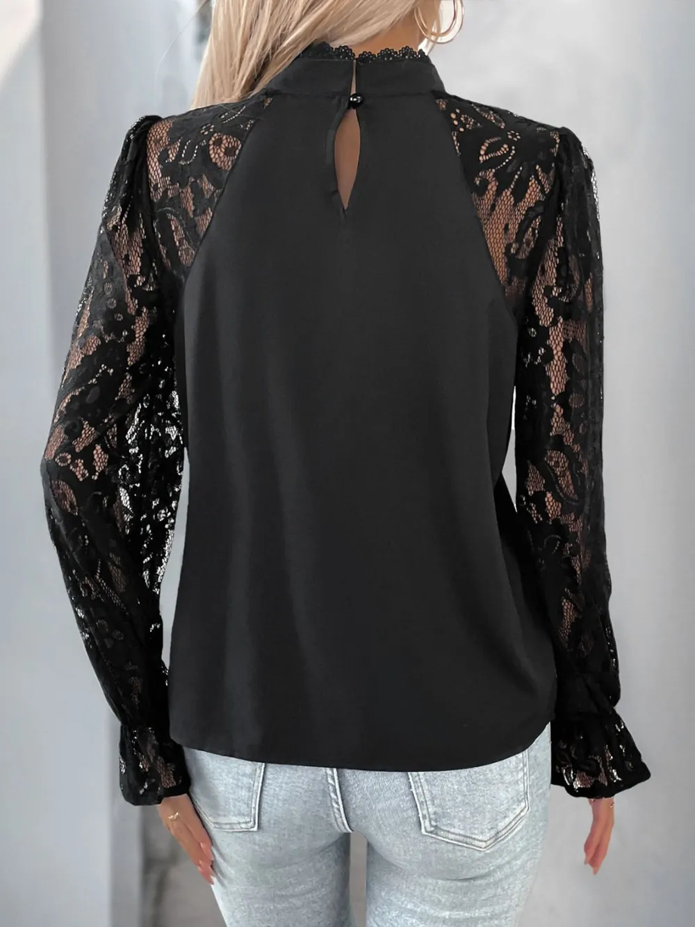 Mock Neck Lace Long Sleeve Blouse, image 4